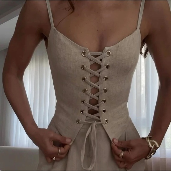 String Top and Pant Two Piece Set Lace Up Tie Up Size XS - Picture 2 of 13